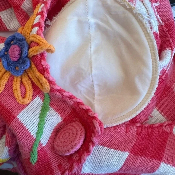 Michael Simon Red/Pink Embroidered, Handmade Flowers And Beads Sz O/S - Picture 7 of 9